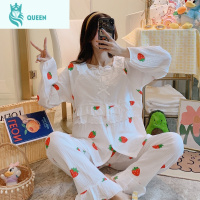 恋名媛双层纱布产妇月子服产后草莓春夏横开哺乳口套装棉孕妇喂奶睡衣孕妇套装孕妇装