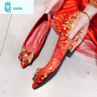 恋名媛婚鞋女平底2021年新款新娘鞋粗跟中式红色结婚鞋子孕妇低跟秀禾鞋孕妇鞋