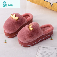 恋名媛增高跟棉拖鞋女外穿时尚松糕厚底防水台室内家居家用毛毛月子鞋冬孕妇鞋