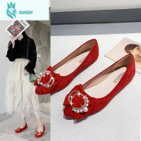 恋名媛婚鞋女2020秋冬新款结婚鞋子新娘鞋孕妇平底粗跟低跟中式红秀禾鞋孕妇鞋