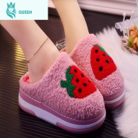 恋名媛秋季新款韩版时尚网红水果松糕坡跟棉鞋女厚底高跟毛毛拖鞋月子鞋孕妇鞋