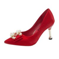恋名媛红色婚鞋女2021新款秀禾服结婚新娘鞋低跟中跟孕妇可穿婚纱高跟鞋孕妇鞋