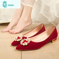恋名媛秀禾服婚鞋女平底2021年新款春季结婚鞋红色新娘鞋孕妇可穿不累脚孕妇鞋