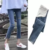 恋名媛孕妇裤子夏季九分裤矮个子薄款秋季外穿可调节长裤时尚春秋牛仔裤孕妇裤子