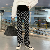 恋名媛孕妇裤子春秋季新款2021外穿长裤字母时尚宽松休闲百搭开叉直筒裤孕妇裤子