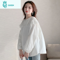 恋名媛k2021早春新款春秋孕妇装镂空花边拼接泡泡袖衬衫甜美减龄上衣女孕妇上衣