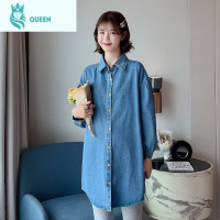 恋名媛孕妇衬衫牛仔上衣中长款宽松大码春装牛仔裙2021时尚春秋款外套女孕妇上衣孕妇装