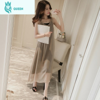 恋名媛孕妇夏装大码连衣裙2021时尚新款胖MM套装女装韩版吊带长裙两件套孕妇上衣孕妇装