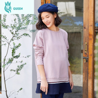 恋名媛孕之彩孕妇打底衫春秋长袖中长款上衣时尚宽松卫衣加厚磨毛T恤孕妇上衣孕妇装