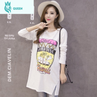 恋名媛孕妇装春装上衣长袖棉孕妇t恤夏季中长款宽松孕妇打底衫春秋款孕妇上衣