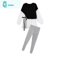 恋名媛孕妇春秋款套装2021时尚款外穿拼接上衣春季显瘦遮肚百褶裙两件套孕妇上衣孕妇装