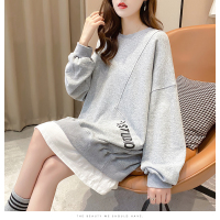 恋名媛春季新款圆领长袖字母印花假两件孕妇卫衣女韩版百搭宽松薄款上衣孕妇上衣孕妇装