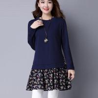 酒红色 M【建议90-100斤】 2019春季大码女装假两件套裙女新款韩版假两件上衣连衣裙子