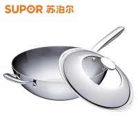 苏泊尔（SUPOR）304不锈钢炒锅 雅致三层复合钢无油烟炒菜锅 电磁炉燃气灶通用锅具 CC32V1 有副手柄 32CM