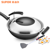 苏泊尔supor臻铁无涂层真不锈精铁炒锅32cm可立盖燃气专用FC32H7
