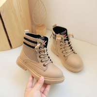 HKCP毛线口儿童马丁靴秋冬新款韩版英伦短靴百搭中大童优质软皮棉靴子[3月28日前发完]