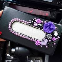 创意车载车用纸巾盒车内用品镶钻抽纸盒套挂式汽车皮革餐巾纸盒女 _80_770