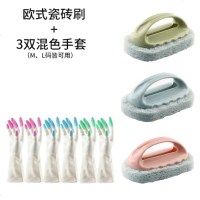 abay去污浴缸刷清洁刷瓷砖刷子厨房洗锅洗碗刷清洁海绵擦百洁布海绵块 北欧瓷砖刷【混色3个装】+拼接短款手套【