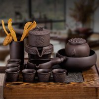 abay石磨半全自动功夫茶具套装懒人家用陶瓷茶壶杯泡茶器简约防烫 全套 如意祥龙 紫砂自动茶具