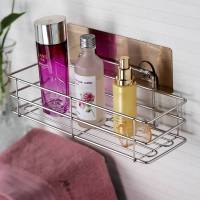 abay双庆吸盘式浴室不锈钢置物架免打孔厨房卫生间收纳架厕所壁挂架子 单层【不锈钢材质 】加高款