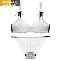 YUNWUXIN性感蕾丝透气超薄款文胸罩大码内衣文胸套装女大胸显小DE杯无海绵文胸套装