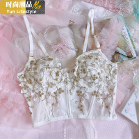 YUNWUXIN日系内衣法式复古仙软钢圈宫廷立体刺绣花朵甜美蕾丝文胸套装少女文胸套装