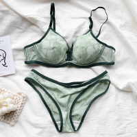 YUNWUXIN复古法式文胸套装薄款性感胸罩女士三角杯透气舒适上托文胸内衣女文胸套装