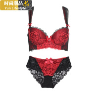 YUNWUXIN爱恋伊内衣女小胸聚拢性感薄款蕾丝文胸套装红色本命年收副乳胸罩文胸套装