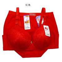 YUNWUXIN中老年无钢圈内衣内裤成套妈妈本命年大红色聚拢薄款女士文胸套装文胸套装