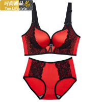 YUNWUXIN大码内衣女胖mm本命年无钢圈聚拢性感薄款大红色结婚婚庆文胸套装文胸套装