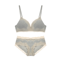 YUNWUXIN樱桃蜜内衣女无钢圈文胸聚拢薄款夏蕾丝棉舒适胸罩棉内衣套装文胸套装