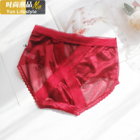 YUNWUXIN大码女士内裤胖MM三角裤透明性感后交叉镂空小心机丝光高弹面料内裤