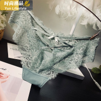 YUNWUXIN三送一 欧美性感蕾丝内裤女士镂空交叉绑带透明诱惑三角裤薄款夏内裤