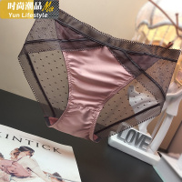 YUNWUXIN欧美性感蕾丝内裤女中腰包臀透明圆点镂空三角裤诱惑绸缎漆面内裤