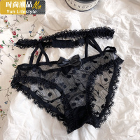 YUNWUXIN小众私房内裤黑白蕾丝网纱透明性感绑带中低腰透气三角裤仙女内裤