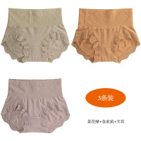 YUNWUXIN3条装 腰部无缝高腰加大码收腹蕾丝边性感蜂巢棉女三角裤内裤内裤