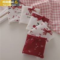 YUNWUXIN5条红樱桃棉内裤女中腰大码日系可爱印花棉裆少女学生三角裤内裤