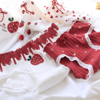 YUNWUXIN5条装爱心草莓大红色木耳边少女内裤棉裆中腰三角裤女士内裤内裤