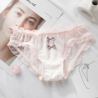 YUNWUXIN内裤女日系可爱蝴蝶结蕾丝性感网纱超薄透明棉裆少女低腰三角裤头内裤