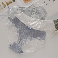 YUNWUXIN3条内裤女棉低腰蕾丝边螺纹透气棉质少女日系学生三角裤头内裤