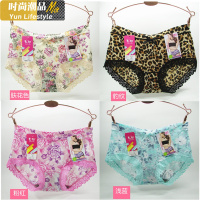 YUNWUXIN彩田内裤 女高腰冰丝30606蕾丝性感豹纹蝴蝶结中腰女士平角裤内裤