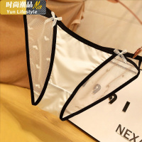 YUNWUXIN日系性感蕾丝女士内裤轻薄透气冰丝缎面三角裤臀部时尚爱心绣花内裤