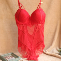 YUNWUXIN小芬欧美蕾丝塑身连体衣性感透明网纱内衣女吊带打底聚拢文胸式胸罩