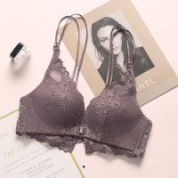 YUNWUXIN蕾丝无钢圈聚拢文胸前扣大码调整型大显小胸罩薄款性感美背内衣女胸罩