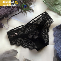 YUNWUXIN3送1内裤女蕾丝欧美性感绑带镂空透气网纱透明低腰三角裤内裤