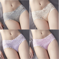 YUNWUXIN本命年蕾丝红内裤女士棉裆中腰网纱提臀超薄性感大码三角裤内裤