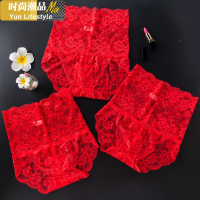 YUNWUXIN性感蕾丝高腰本命年红内裤女牛年收腹紧身大码女士提臀棉裆裤头内裤