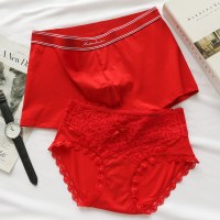 YUNWUXIN新婚庆红色结婚情侣内裤棉一对本命年男女新娘新郎内衣套装牛年内裤