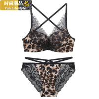 YUNWUXIN豹纹美背文胸聚拢小胸加厚交叉带细带前扣胸罩性感内衣女无钢圈胸罩