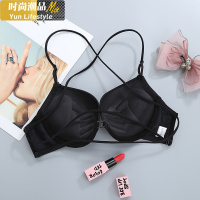 YUNWUXIN前扣美背内衣少女黑色露背交叉细肩带文胸加厚聚拢小胸罩薄款胸罩